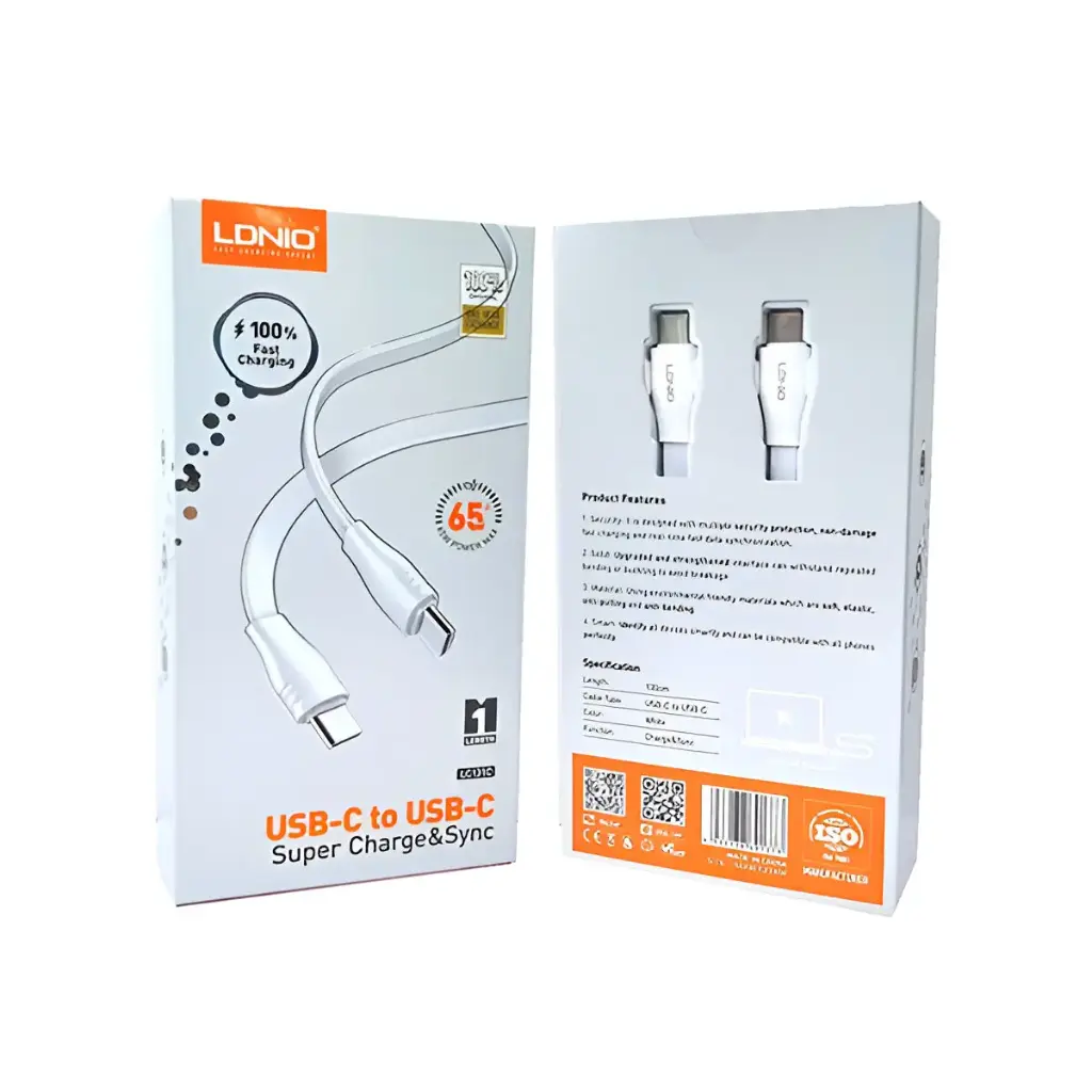 CABLE CARGADOR LDNIO USB-C - USB-C 1M