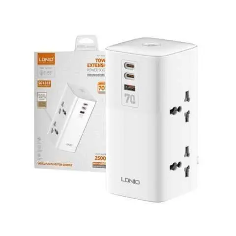 [SC4383] CORTAPICOS LDNIO 70W 3P 1USB -2USB -C+4TOMAS